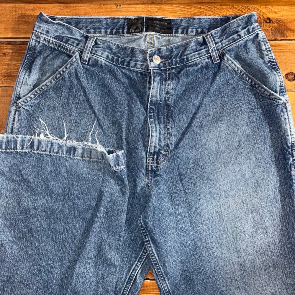 Vintage Express Wide Leg Worker Jeans Mens 33x30 Blue Denim Workwear y2k Grunge